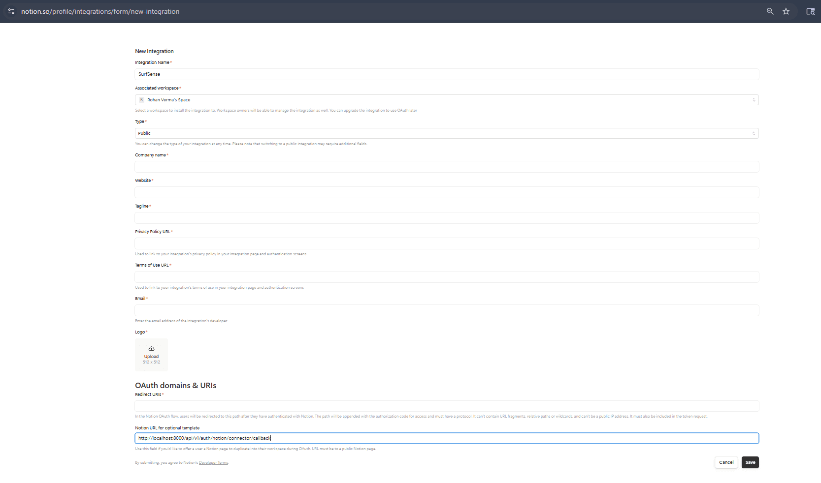 New Integration Form